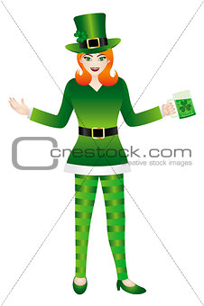 Female in Green Leprechaun Costumes Illustration
