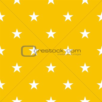 Seamless vector pattern or texture with white stars on a sunny yellow background.
