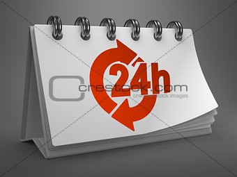 Desktop Calendar with Red 24 Hours Icon.