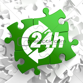 Service 24h Icon on Green Puzzle.