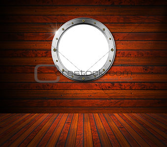 Interior Wooden Room with Metal Porthole