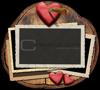 Romantic Photo Frames on Section of Tree Trunk