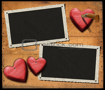 Two Romantic Photo Frames on Wood Wall