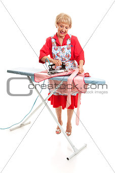 Senior Lady Ironing - Full Body