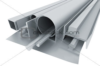 Metal pipes, angles, channels, fixtures and sheet