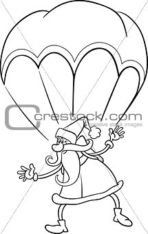 santa on parachute cartoon coloring page
