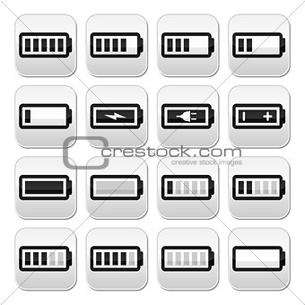 Battery charge vector buttons set