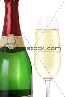 Sparkling Champagne in a glass and bottle