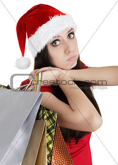 Christmas Girl with Shopping Bags Pouting