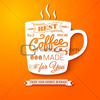 Poster with coffee cup on a bright cheerful background.
