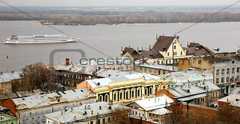 Evening river on Volga River along the most ancient street