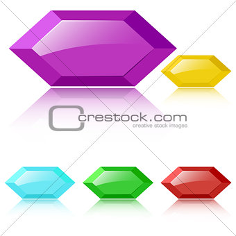 Vector glossy faceted gemstones