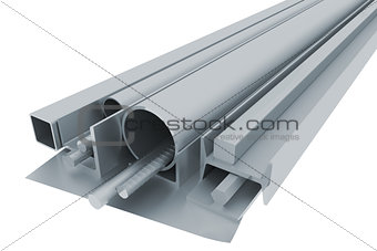 Metal pipes, angles, channels, fixtures and sheet