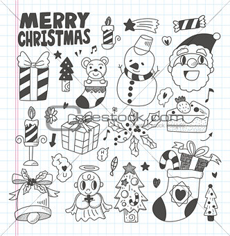 Doodle Christmas icon set