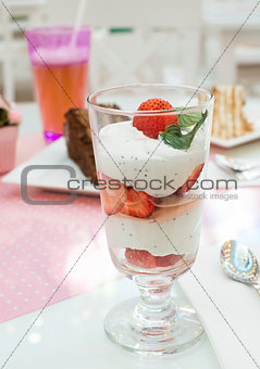 Cake and strawberry smoothie