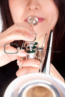 Closeup of Trumpet Player Playing 