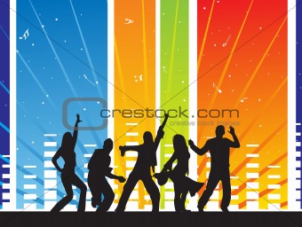 dancing silhouettes on musical background