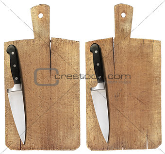 Old Wood Cutting Board and Knife