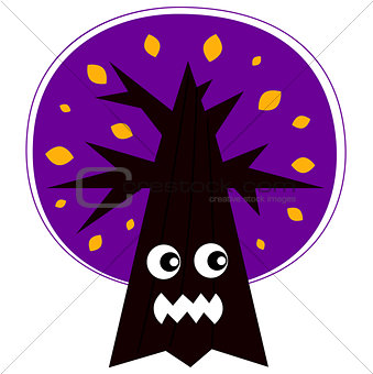 Cute Angry Halloween tree isolated on white