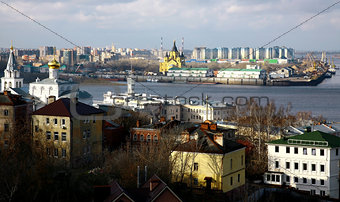 Colorful sunny autumn october view of Nizhny Novgorod