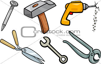 tools objects cartoon illustration set