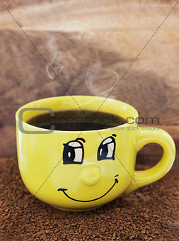 Yellow coffee mug with smile