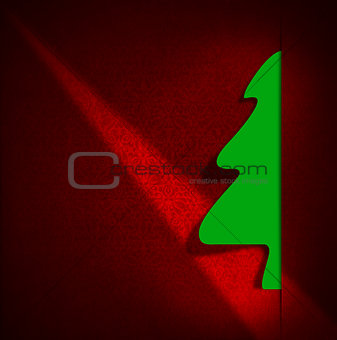Green Christmas Tree on Red Background