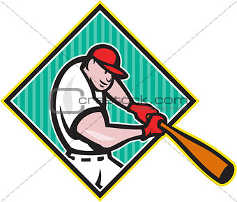 Baseball Player Batting Diamond Cartoon