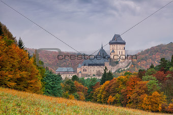 Autumn scenery with Karlstejn Castle
