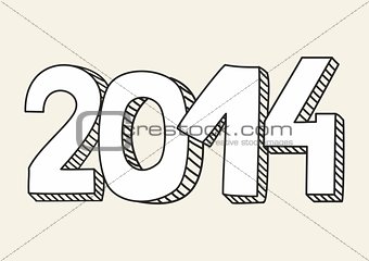 New Year 2014 hand drawn doodle vector sign or number symbol draft with white and black