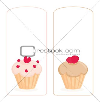 Restaurant vector menu, wedding card, list or baby shower invitation with cupcakes