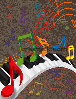 Piano Wavy Border with 3D Keys and Colorful Music Note
