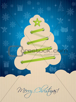 Blue christmas card with tree shoelace