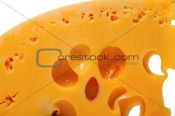 Slice of cheese isolated on white background