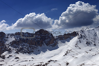 Snow mountains and blue sky with cloud in nice day