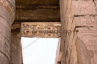Egyptian hieroglyphs on the ceiling of the temple of Karnak