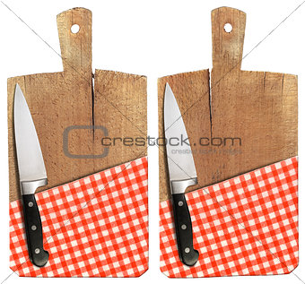Cutting Board with Knife and Tablecloth