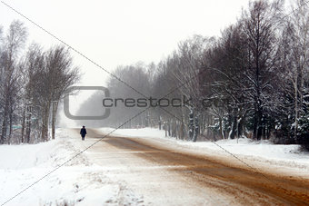 Rural roads in the snow in winter