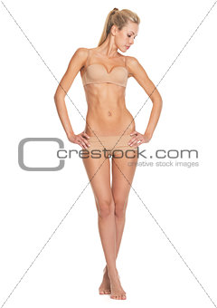 Full length portrait of relaxed young woman in lingerie