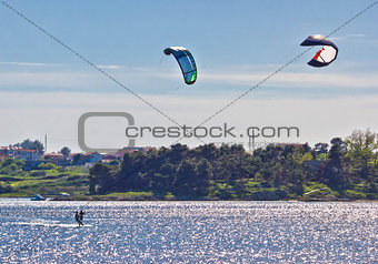 Pair of kitesurfers in Croatia