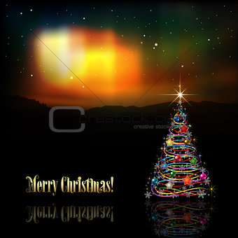 abstract greeting with Christmas tree and stars