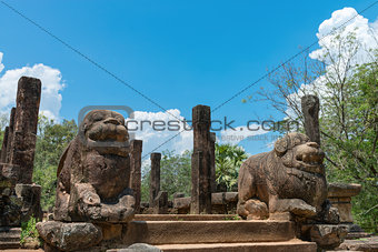 Ancient lion guards near entrance