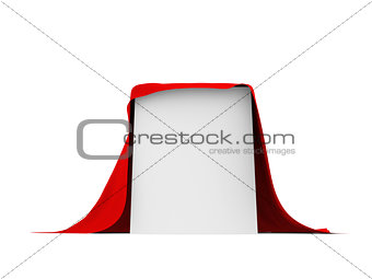 White box covered with red cloth