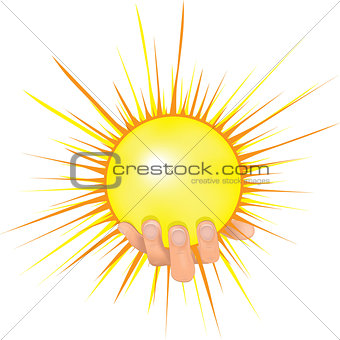 Sun in people hand vector illustration.