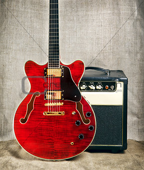 Semi-Hollow Guitar and Amplifier