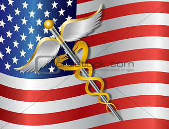 Caduceus Medical Symbol with USA Flag Background Illustration