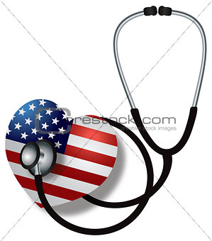 Stethoscope Listening to Heartbeat with USA Flag