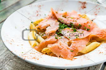 tasty pasta with salmon