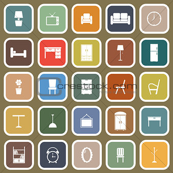 Furniture flat icons on brown background