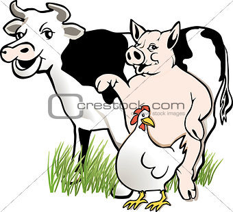 cow, pig, chicken